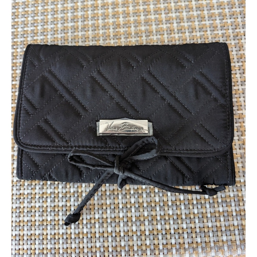 Vera Bradley Black Quilted Microfiber Jewelry Organizer Travel Roll Bag Case